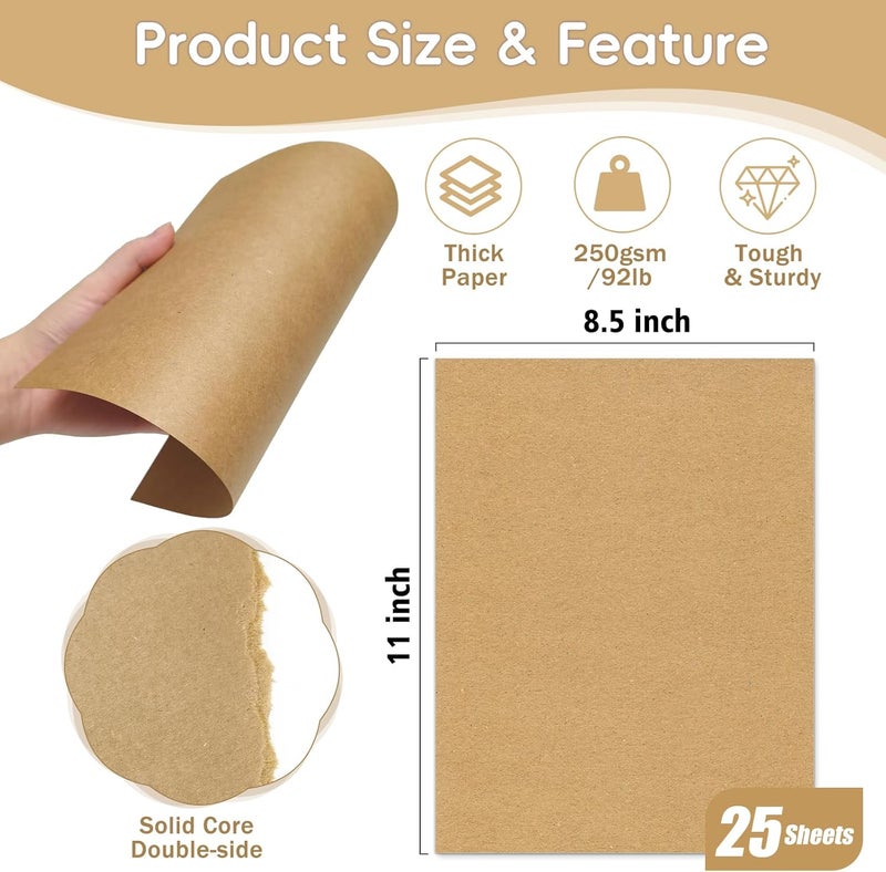 FloraSea 25 Sheets Brown Cardstock 8.5 x 11, 92lb/250gsm Kraft Card Stock Paper, Heavy Cardstock Printer Paper for Invitations, Scrapbooking, Crafts, Diy Cards, Decoration - Image 2